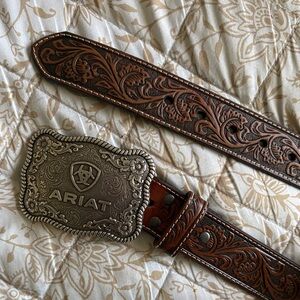 Ariat Embossed Brown Belt with Ornate Silver Buckle